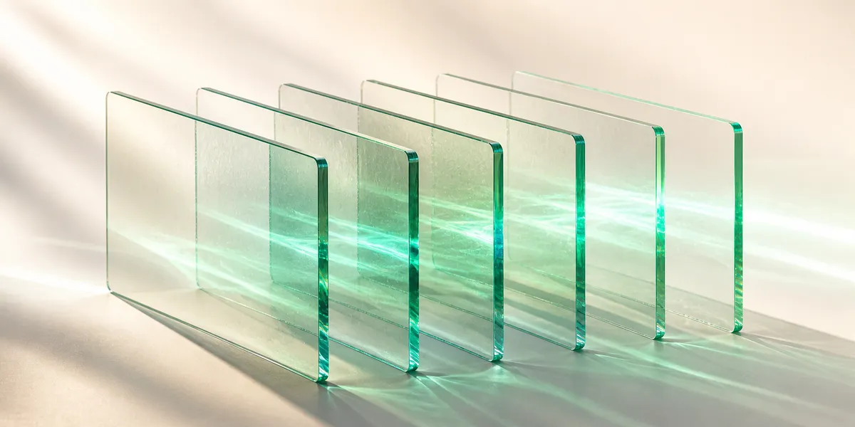 Capas paralelas de cristal traslúcido atravesadas por luz verde menta, sugiriendo el recorrido de una llamada por distintas etapas